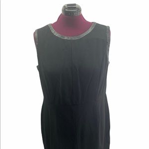 GUC Black Sleeveless Dress with Faux Leather Around Collar & Shoulder In Size 18